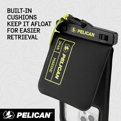 Pelican Marine - IP68 Waterproof Phone Pouch w/Storage Pocket (Large) - Floating Waterproof Phone Case - Beach Cruise Travel Essentials - Fits All Phones - Detachable Lanyard - Black/Hi-Vis Yellow