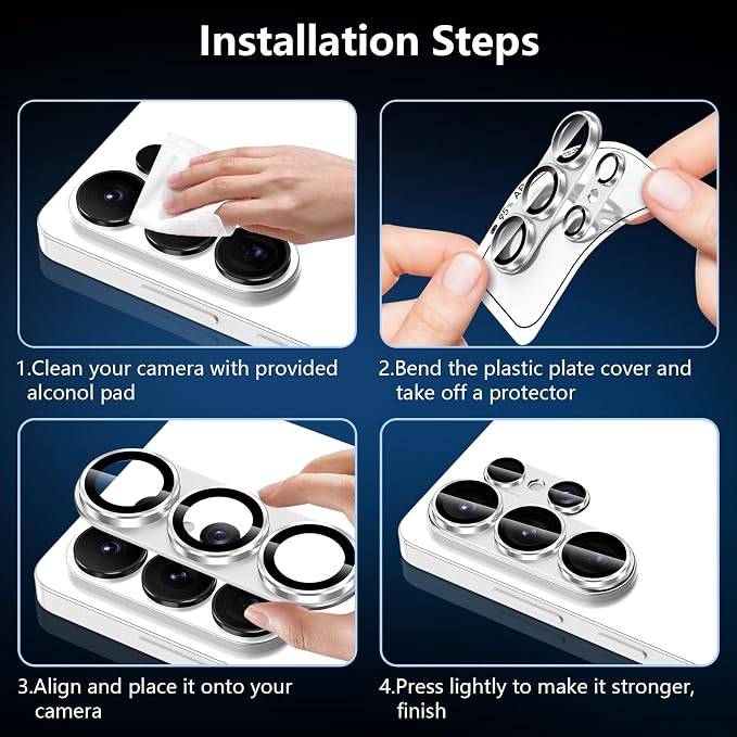 for Samsung Galaxy S26 Ultra Camera Lens Protector, Electroplated Matte Back with 9H Tempered Glass Lens Protector, [Strong Adsorption] [Case-Friendly] Metal Ring HD Clear Lens Cover, Slivery