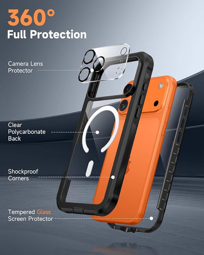 seacosmo for iPhone 17 Pro Case, Full Body Bumper with Built-in 9H Tempered Glass Screen and Camera Lens Protector, Compatible with MagSafe, Shockproof 17 Pro Phone Case, 6.3", Black