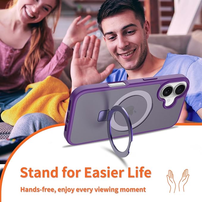 Ultra-Magnetic Stand for iPhone 17 Case [Military Drop Protection] [Compatible with MagSafe] Shockproof Translucent Matte Slim Ring Holder Case for iPhone 17 (Purple)