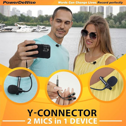 PowerDeWise Dual Lavalier Microphone Set for iPhone, Android & Camera – Professional Clip-On Lapel Microphones for Interviews, Podcasting, YouTube, Video Recording, Vlogging & Online Teaching