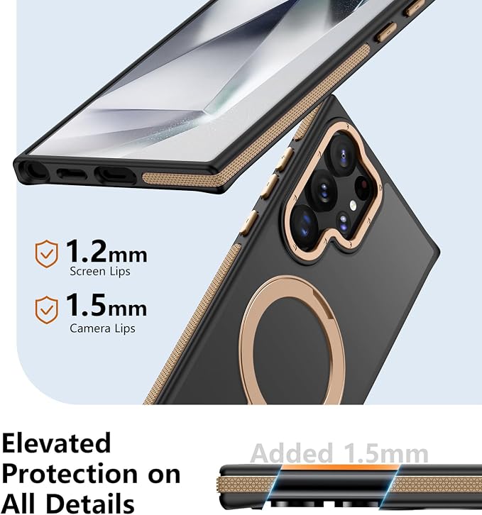 for Samsung Galaxy S24 Ultra Case, Magnetic Adjustable Ring Stand [Fit for Magsafe], [Military-Grade Shockproof Protection] Phone Case with Kickstand & Ring Holder (Desert Gold)