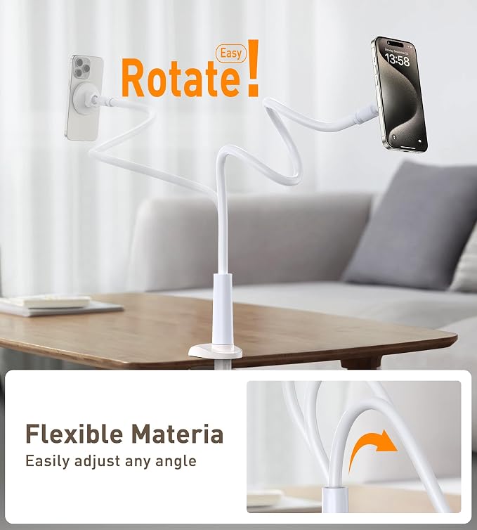 Magnetic Gooseneck Phone Holder Mount for iPhone 17/16/15/14/13/12 - Magnetic Stand Tabletop Clamp 360°Rotation Adjustable for Office/Home Compatible with iPhone 17 16 15 14 13 12 Mini Plus Pro Max