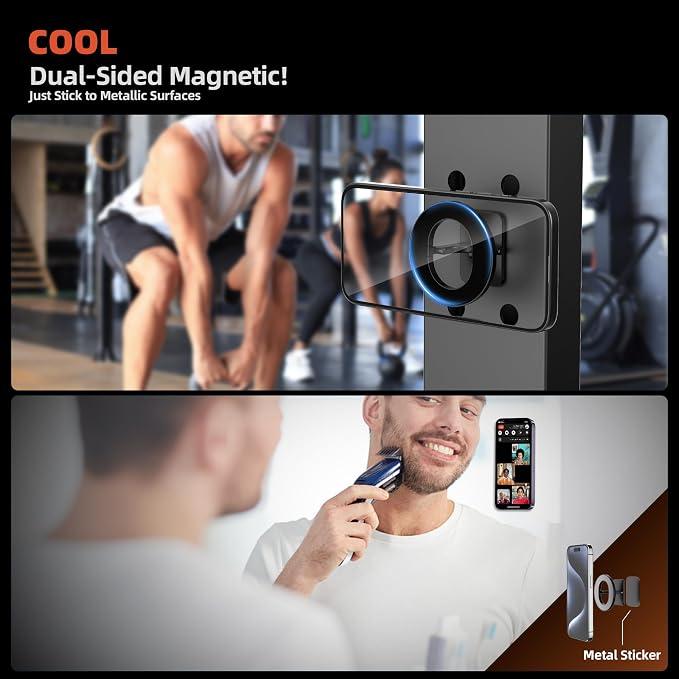 Magnetic Ring Holder for MagSafe Dual-Side Magnetics, Removable Gym Phone Grip with Kickstand for iPhone 17/16/15/14/13/12/ Series MagSafe Case All Phones