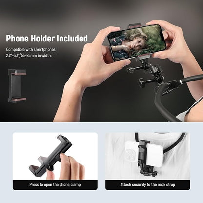 NEEWER Magnetic Neck Mount Compatible with GoPro Hero 13 12 11 MAX DJI Action 4 Insta360 iPhone 15 Pro Max Samsung S23, Quick Release Flexible POV Action Camera Neck Mount Adapter & Phone Holder, GP15