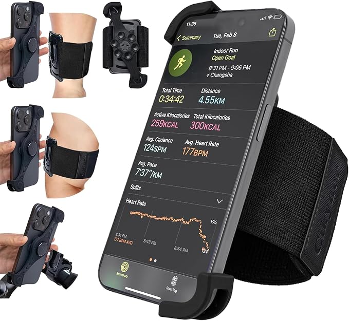 Cikyner Running Armband with Suction Cup, 3 in 1 Phone Holder Sports Armband Bicycle Phone Holder 360° Rotatable & Detachable Running Phone Armband for 4.5-7'' iPhone for Gym Hiking