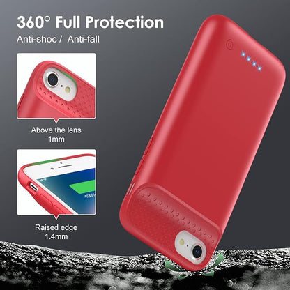 Battery Case for iPhone 8/7/6s/6/SE (2022/2020),[2025 Upgraded] 7000mAh Ultra-Slim Portable Extended Charger Cover for iPhone 8/7/6s/6/SE (2022/2020) Charging Case (4.7 Inch)-Red