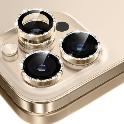 GolbinBox Camera Lens Protector for iPhone 13 Pro/13 Pro Max, 1:1 Invisible Fit, 9H Tempered Glass Ultra HD Metal Individual Camera Cover for Women, Case Friendly, Bling/Gold