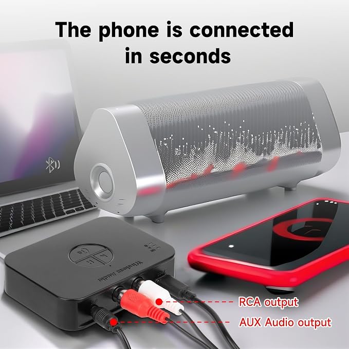 M2R Bluetooth 5.4 Audio Receiver 3.55mm RCA Bluetooth Adapter for Stereo Wireless Audio Receiver/USB Flash Drive/NFC One Touch Connection for Home and Car Stereo System Speakers