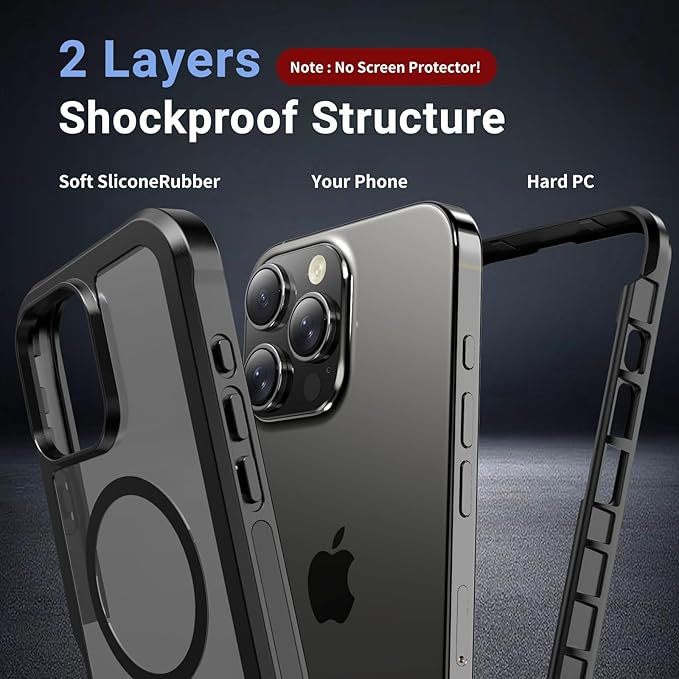 jaroco Magnetic for iPhone 16 Pro Max Case, [Compatible with MagSafe][Military Grade Drop Protection][Heavy Duty Protection][Non-Slip][Shockproof] 2-Layer Durable Bumper Phone Case 6.9''-Black