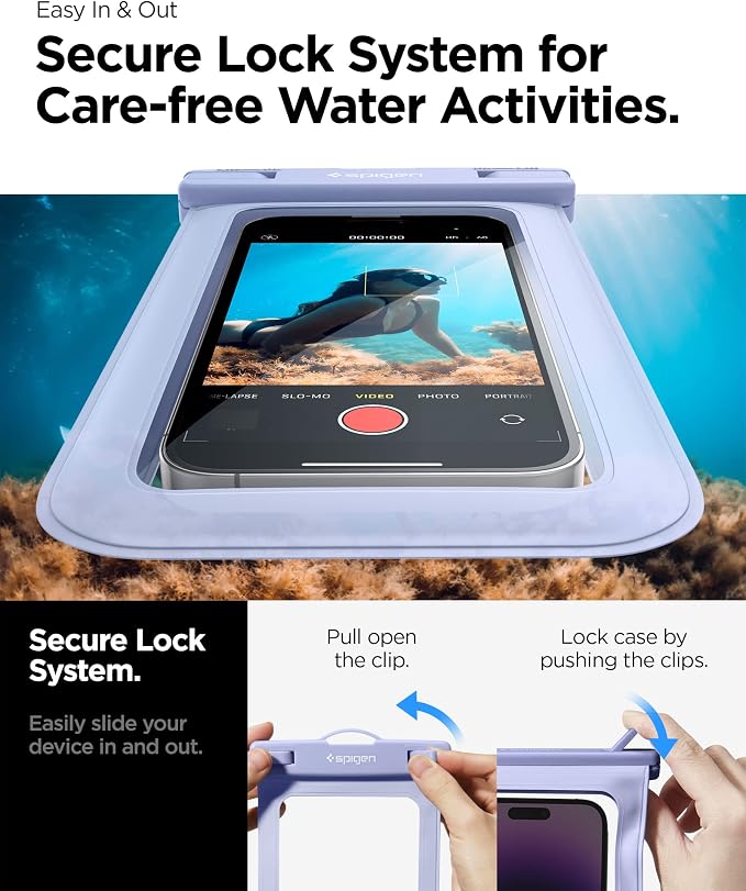 Spigen AquaShield Universal Waterproof Phone Pouch, Waterproof Phone Case, PVC Protective Dry Bag Cases with IPX8 A601 Compatible with iPhone, Galaxy, Google (Pack of 1) - Transparent Aqua Blue
