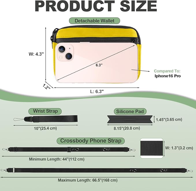 YFWE Clip and Go Strap for Phone with Wallet Crossbody, Adjustable Phone Lanyard with Detachable RFID Wristlet Wallet & Ultra-Thin 360° Rotatable Metal Tabs for All Smartphones (Yellow)