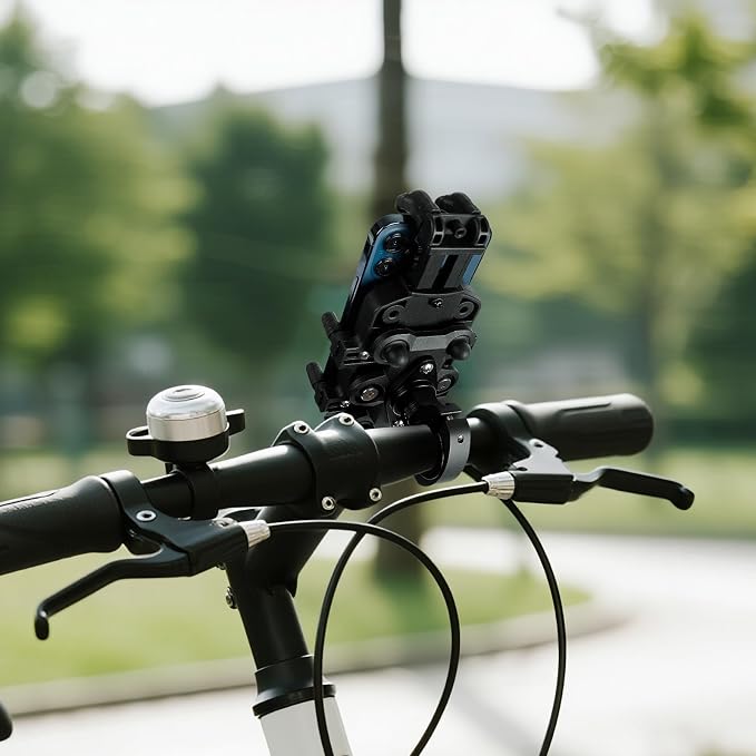 Bike Phone Mount Holder - [Dual Vibration Dampener] [Aluminum Alloy Handlebar Clamp] Anti-Vibration Bicycle Phone Holder Mount for iPhone 16/15/14/13 Pro Max, 4.7-7" Phones