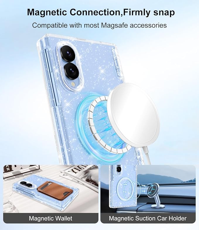 Btscase for Samsung Galaxy Z Fold 8 Case,Built in Front Screen Protector,[Compatible with MagSafe] Marble Hard PC Slim Shockproof Full Body Drop Protective Case for Z Fold 8, Clear Glitter