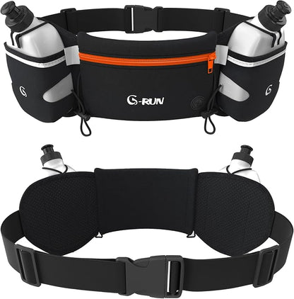 Q-RUN Hydration Running Belt with 2 x 10oz Water Bottles, No Bounce Adjustable Waist Belt for Men & Women, Marathon Running Gear