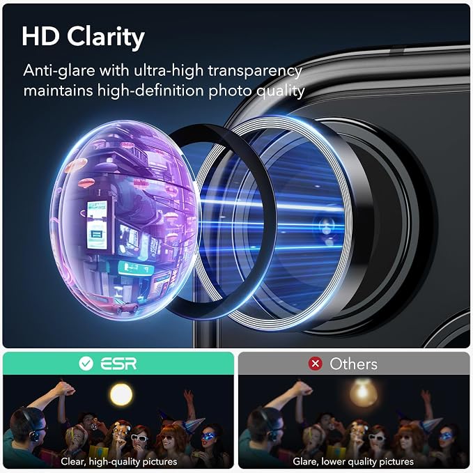 ESR 2 Pack Camera Lens Protector for iPhone 15/15 Plus/14/14 Plus, Ultra-tough HD Individual Lens Protectors, Scratch Resistant, Ultra-thin Tempered Glass, Armorite Series, Black