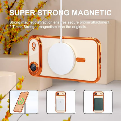 Misea Magnetic for iPhone 17 Air Case Compatible with MagSafe [Never Yellowing] [Military Grade Drop Protection] Full Camera Lens Protector Plating Soft Clear Phone Case for Women, Cosmic Orange