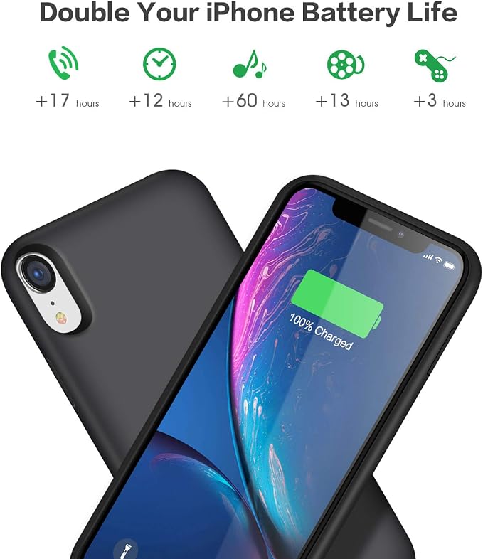 Battery Case for iPhone XR, 6800mAh Portable Charging Case for iPhone XR Rechargeable Backup External Battery Pack Extended Battery Protective Charger Case(6.1inch)-Black