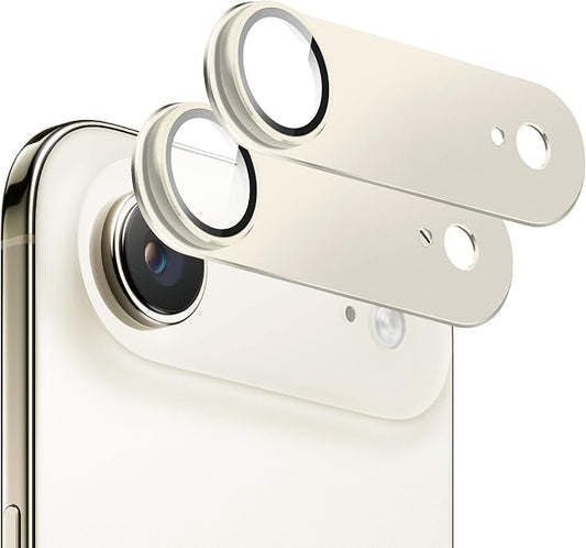 2 Pack Camera Lens Protector for iPhone 17 Air [ Drop Protection ] AR Tempered Glass Strong Adsorption Metal Camera Cover Screen | Light Gold Finish