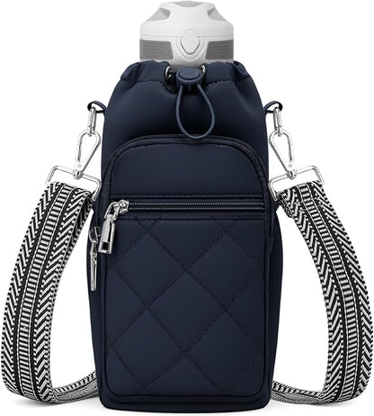 SYTRAH Water Bottle Carrier Bag with Strap, Water Bottle Purse with Phone Pocket 40oz for Walking Hiking