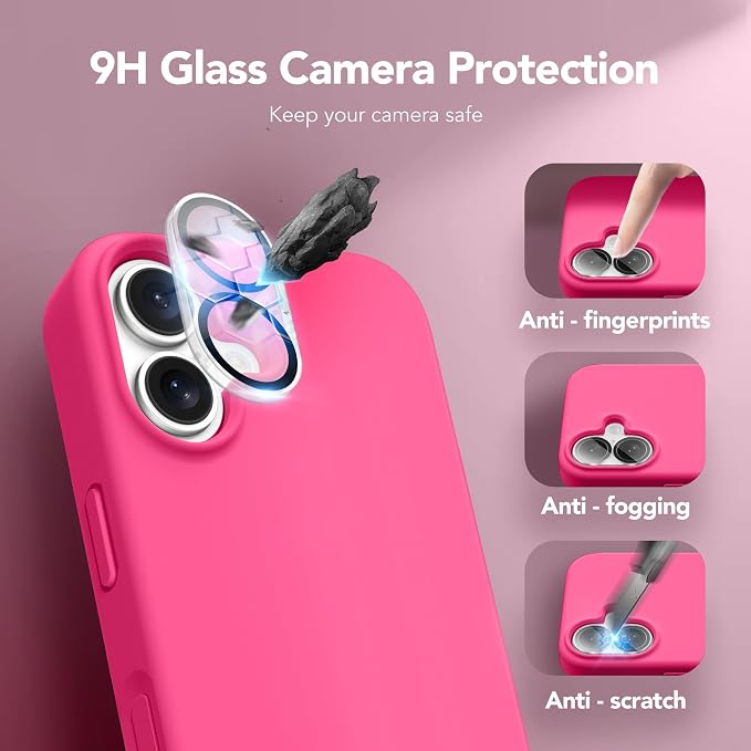 GONEZ Magnetic for iPhone 16 Case, Compatible with MagSafe, [Screen Protector + Camera Lens Protector], Liquid Silicone Shockproof Protective Phone Case for iPhone 16 6.1", Hot Pink