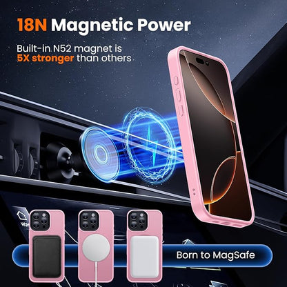 3 in 1 for iPhone 16 Pro Max Case with MagSafe, Screen Protector*1 Camera Lens Protector*1,Skin Feeling Back Military-Grade Protection for iPhone 16 Pro Max Phone Case 6.9 inch Pink