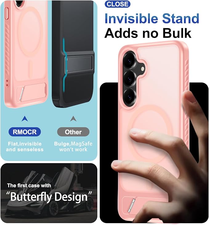 for Samsung Galaxy S25 FE Case with Screen Protector+Lanyard Wrist Strap,Magnetic Translucent Matte Rugged Slim Phone Cover Built in Invisible Kickstand [Fit for MagSafe],2025 Cute Pink
