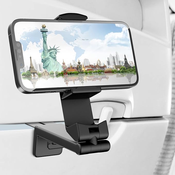 Perilogics Airplane Phone Holder Mount Universal in Flight Hands Free Viewing with Multi-Directional Dual 360 Degree Rotation (Black/Black)