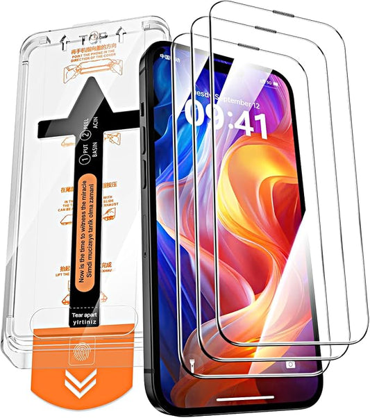 3 Pack Screen Protector for iPhone 15 6.1 Inch, Auto Dust Removal, 9H Hardness, Anti-Fingerprint, HD Clear Tempered Glas with Auto Alignment Kit