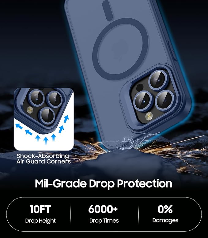 for iPhone 14 Pro Max Case, Compatible with MagSafe, Built-in Camera Ring Stand, with Individual Camera Cover, Translucent Matte Military-Grade Drop Protection Magnetic Case, Blue