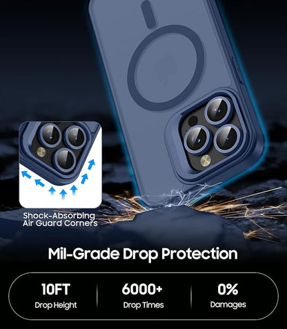 for iPhone 14 Pro Max Case, Compatible with MagSafe, Built-in Camera Ring Stand, with Individual Camera Cover, Translucent Matte Military-Grade Drop Protection Magnetic Case, Blue