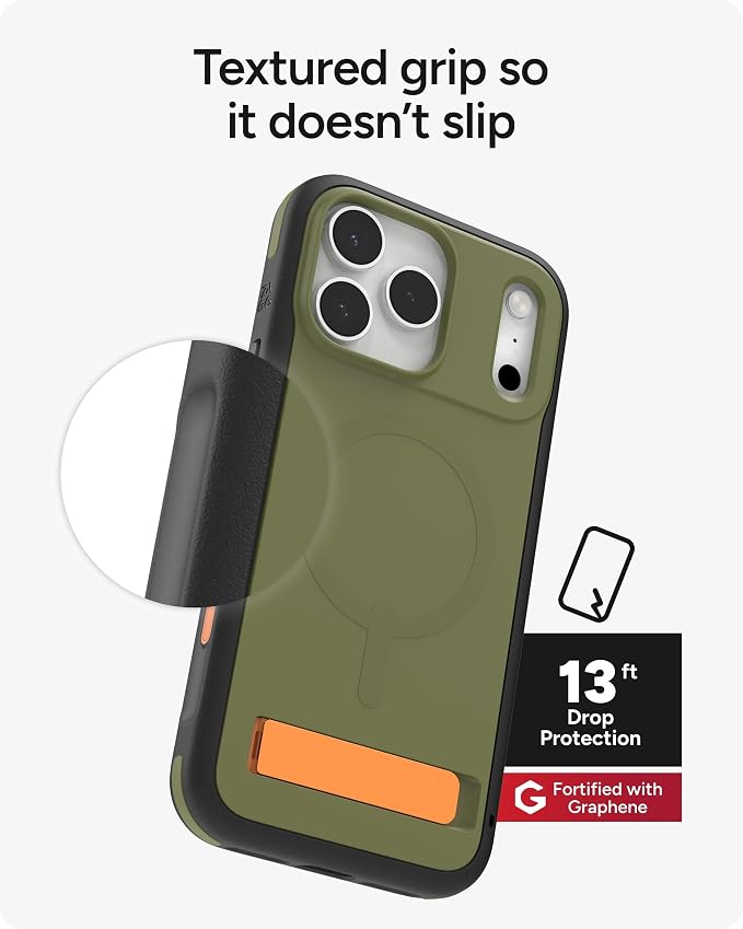 ZAGG Sedona Snap Case with Kickstand for iPhone 17 Pro Max - Green Sea Kelp, Drop Protection (13ft/4m), Multi-Layer Protection, with Camera Button, MagSafe Phone Case with Impact-Absorbing Bumpers