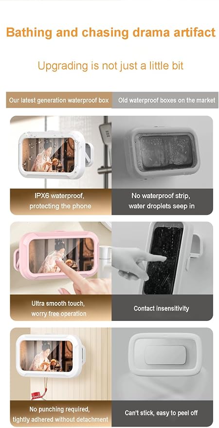 Shower Phone Holder Waterproof - 360° Bathroom Wall Phone Mount Stand Water Proof Anti Fog Case, Suitable for Phones Under 7 inches (Second Generation Whine)