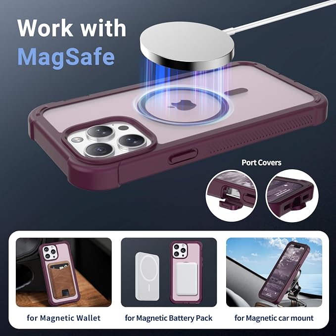 jaroco Magnetic for iPhone 13 Pro Max Case, [Compatible with MagSafe][Military Grade Drop Protection][Heavy Duty Protection][Non-Slip][Shockproof] 2-Layer Durable Bumper Phone Case 6.7''-Wine Red