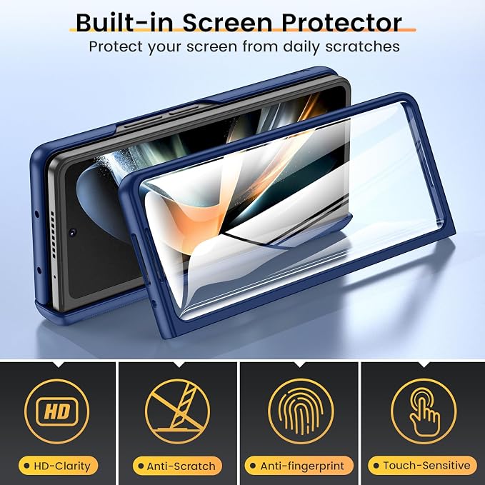 VEGO for Galaxy Z Fold 4 Case, with Slide Camera Cover & Hinge Protection | Built-in Screen Protectot & 360°Magnetic Rotating Ring Kickstand Protective Case for Samsung Galaxy Z Fold 4 5G-Blue