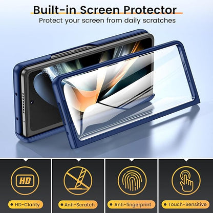 VEGO for Galaxy Z Fold 4 Case, with Slide Camera Cover & Hinge Protection | Built-in Screen Protectot & 360°Magnetic Rotating Ring Kickstand Protective Case for Samsung Galaxy Z Fold 4 5G-Blue