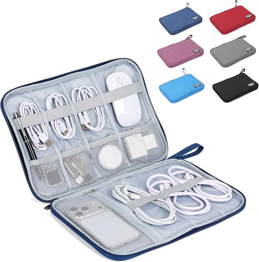 Large Slim Cable Organizer Travel Case, Single-Layer Electronic Accessories Pouch for Chargers, Cords, Power Bank, Mouse and SD Cards, 12.6 x 9.45 x 1.57 Inches