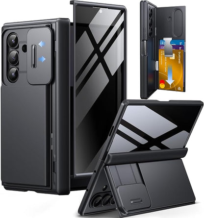 TONGATE Wallet for Z Fold 7 Case with Privacy Screen Protector, [4-Card Holder][Anti Spy] Built-in Large Stand & Slide Camera Cover Z7 Shockproof Phone Case for Samsung Galaxy Z Fold 7 2025 8", Black