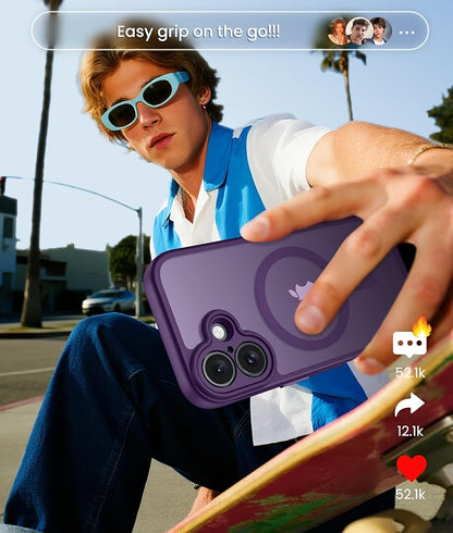 FNTCASE for iPhone 17 Case: [Compatible with Magsafe] Translucent Matte Cases with [Full Camera Protection] [Screen Protector] Military Grade Shockproof Protective Phone Cover - Purple