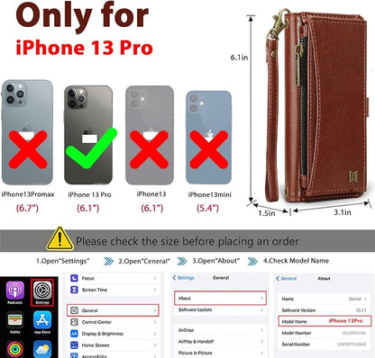 Wallet Case for iPhone 13 Pro with Card Holder/Crossbody Wallet/Strap| RFID Blocking | Magnetic | Kickstand | Detachable | PU Leather Phone Case for iPhone 13 Pro,6.1 in,Brown