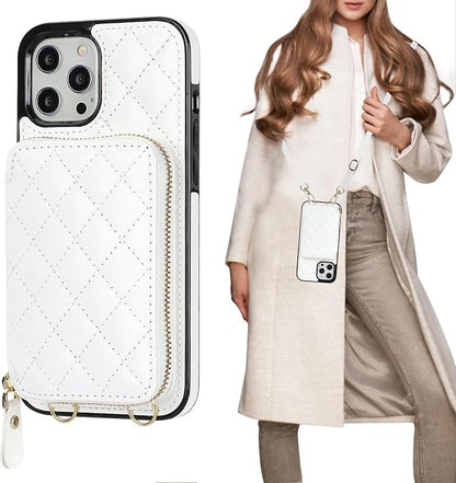 Bocasal Crossbody Wallet Case for iPhone 12 Pro Max, RFID Blocking PU Leather Zipper Handbag Purse Flip Cover, Kickstand Folio Case with Card Slots Holder Wrist Strap Lanyard 5G 6.7 Inch (White)