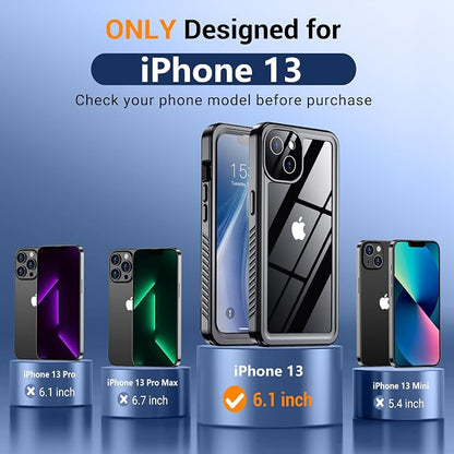 Temdan Magnetic for iPhone 13 Case Waterproof, Built-in Screen Protector[IP68 Underwater][Compatible with MagSafe][Full Body Shockproof][Military Dropproof] Protective Case for iPhone 13-Black/Clear
