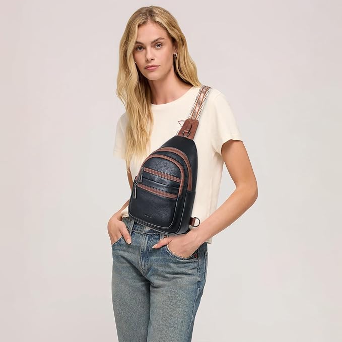 Leresas Sling Bag for Women Crossbody Fanny Cross Body Handbag Sling Purse Vegan Leather Trendy Gifts Travel Shoulder Bag Anti Theft Brown/Black
