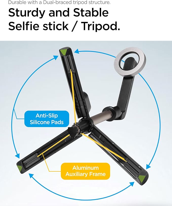 Spigen Selfie Stick Tripod Stand with Bluetooth Remote Control Shutter 24" Extendable Compatible with MagSafe iPhone 17/16/15/14/13/12 Pixelsnap Pixel 10 Series & More - Black (S570W)