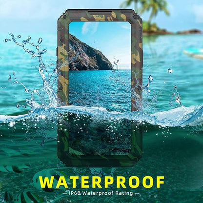 Mitywah Shockproof Case Compatible with iPhone X/XS,Waterproof Full Body Protective Cover with Impact Resistant Aluminium Alloy,Strong Military Defender Heavy Duty Metal Shell for Outdoor, Camouflage