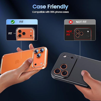 CACOE Camera Lens Protector for iPhone 17ProMax/17Pro/16ProMax/16Pro/15ProMax/15Pro/14ProMax/14Pro, [Anti-Scratch] [Drop-Proof][Strong-Adhesion] Camera Screen Cover(Orange)