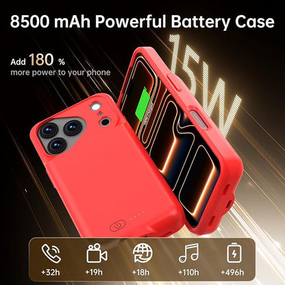 GIN FOXI Battery Case for iPhone 17 Pro Max, Rechargeable Case Charger 8500mAh Ultra-Slim Lightweight Powerful Battery Pack 15W Fast Charging Anti-Fall TPU Juice Box for 17 Pro Max (6.9") Red
