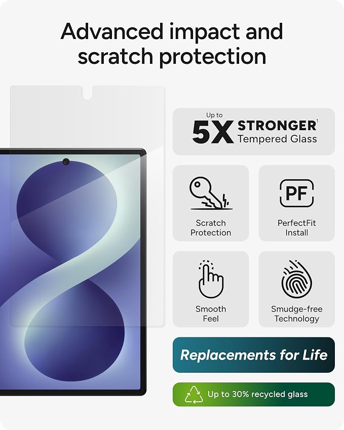 ZAGG Glass Elite Samsung Galaxy Galaxy Z Fold8 Screen Protector | Front Screen, 5x Stronger Tempered Glass, Fingerprint Scanner Compatible, 30% Recycled Glass, InvisibleShield, Easy Install