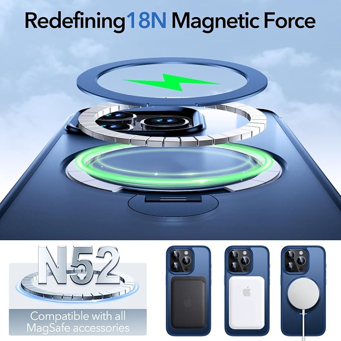 Anqrp 360° All-in-ONE Stand Case for iPhone 15 Pro with Rotatable Magnetic Kickstand Ring Holder, Compatible with MagSafe, MIL-Grade Shockproof iPhone 15 Pro Phone Case Cover 6.1" Blue