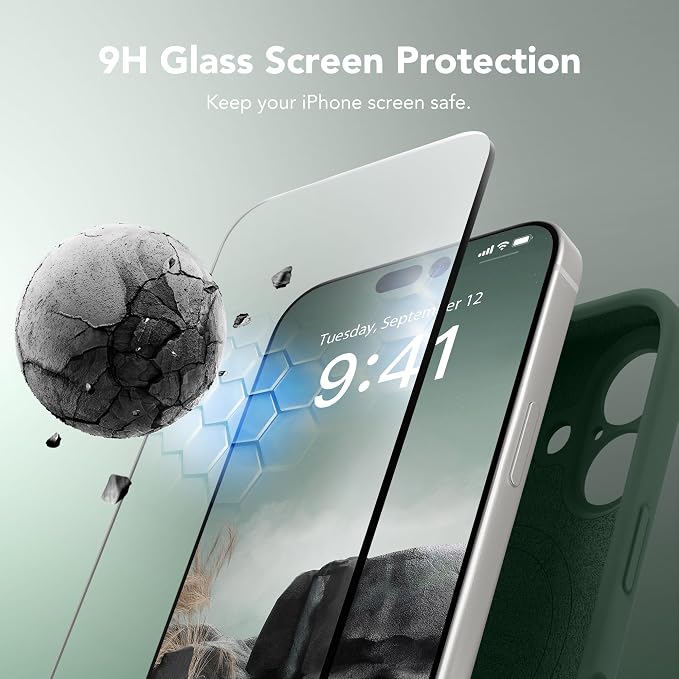 Magnetic for iPhone 16 Case, Compatible with MagSafe, [Screen Protector + Full Camera Protection], Silicone Shockproof Anti-Scratch Protective Phone Case for iPhone 16 6.1", Alpine Green